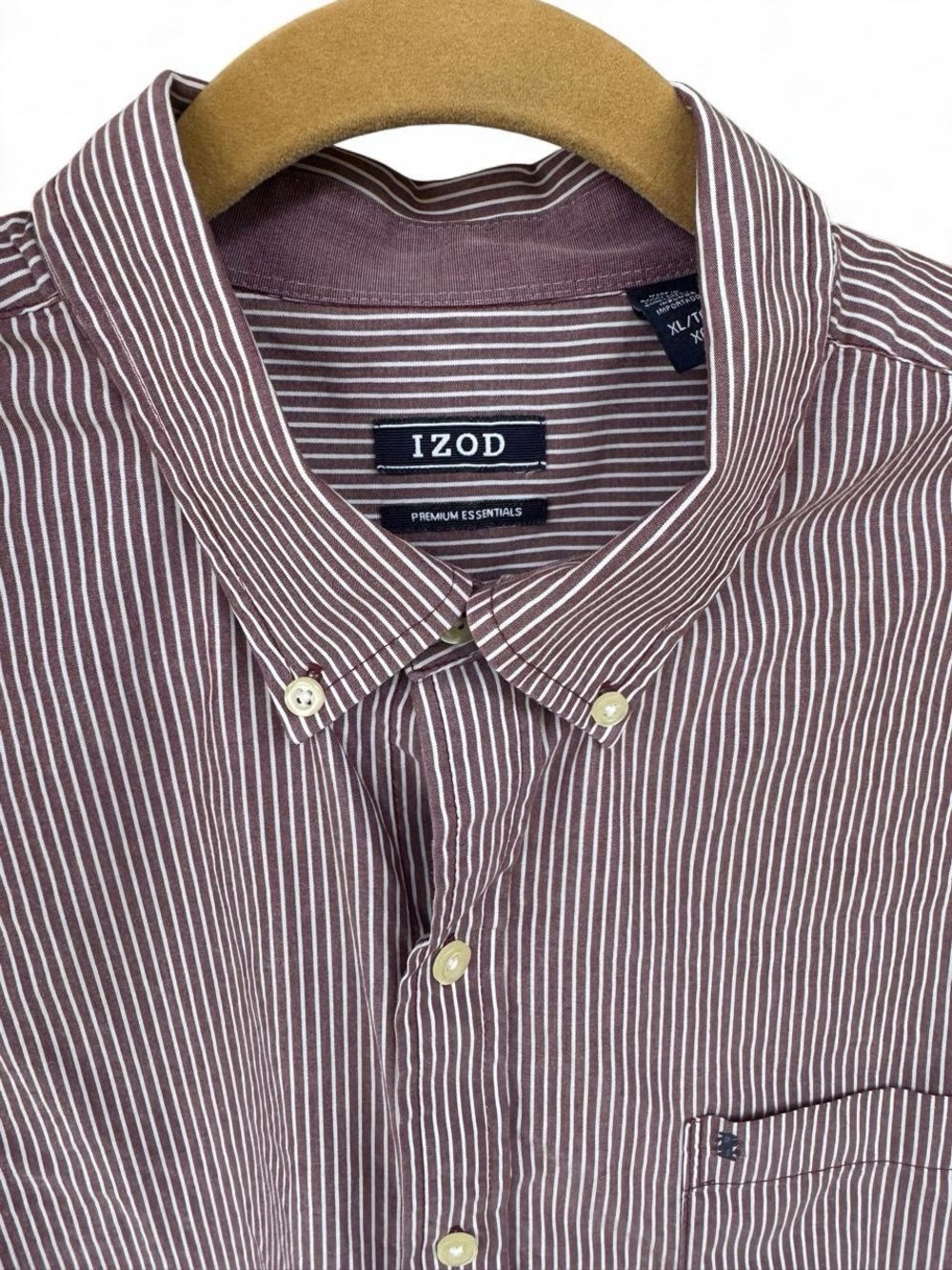 Izod Men's Purple and White Striped Button-Down Shirt
